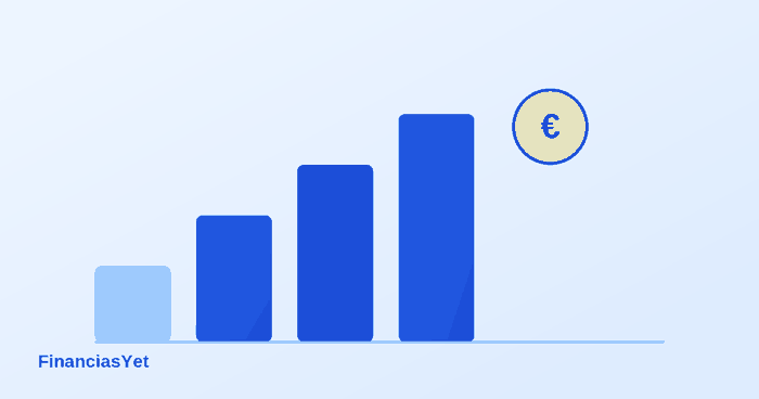 Gráfico de barras ascendentes con un símbolo de euro, representando la subida del salario mínimo en Europa